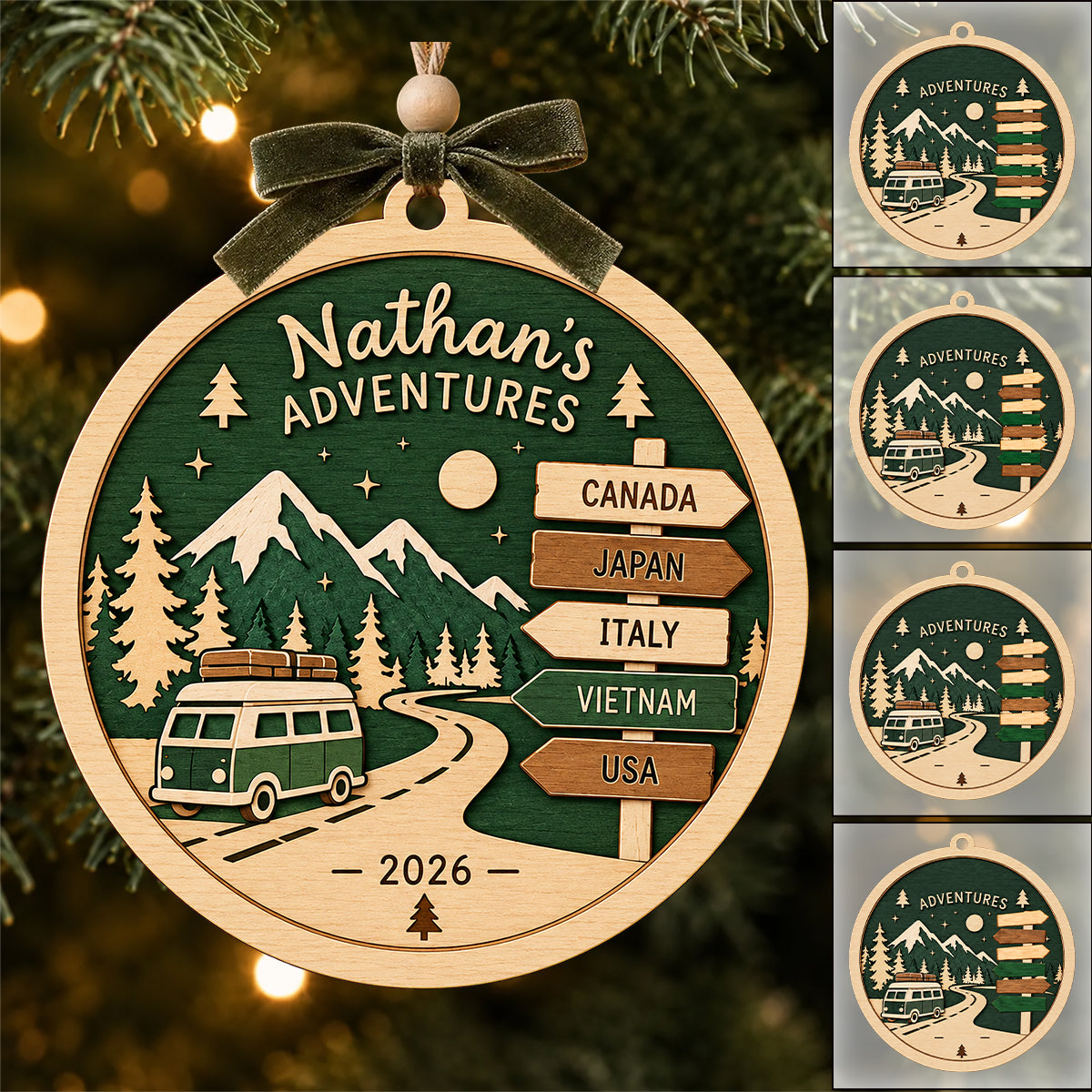 Personalized Travel Christmas Ornament,Traveler Keepsake, Road Trip & Wanderlust Gift