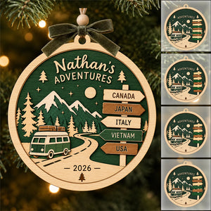 Personalized Travel Christmas Ornament,Traveler Keepsake, Road Trip & Wanderlust Gift