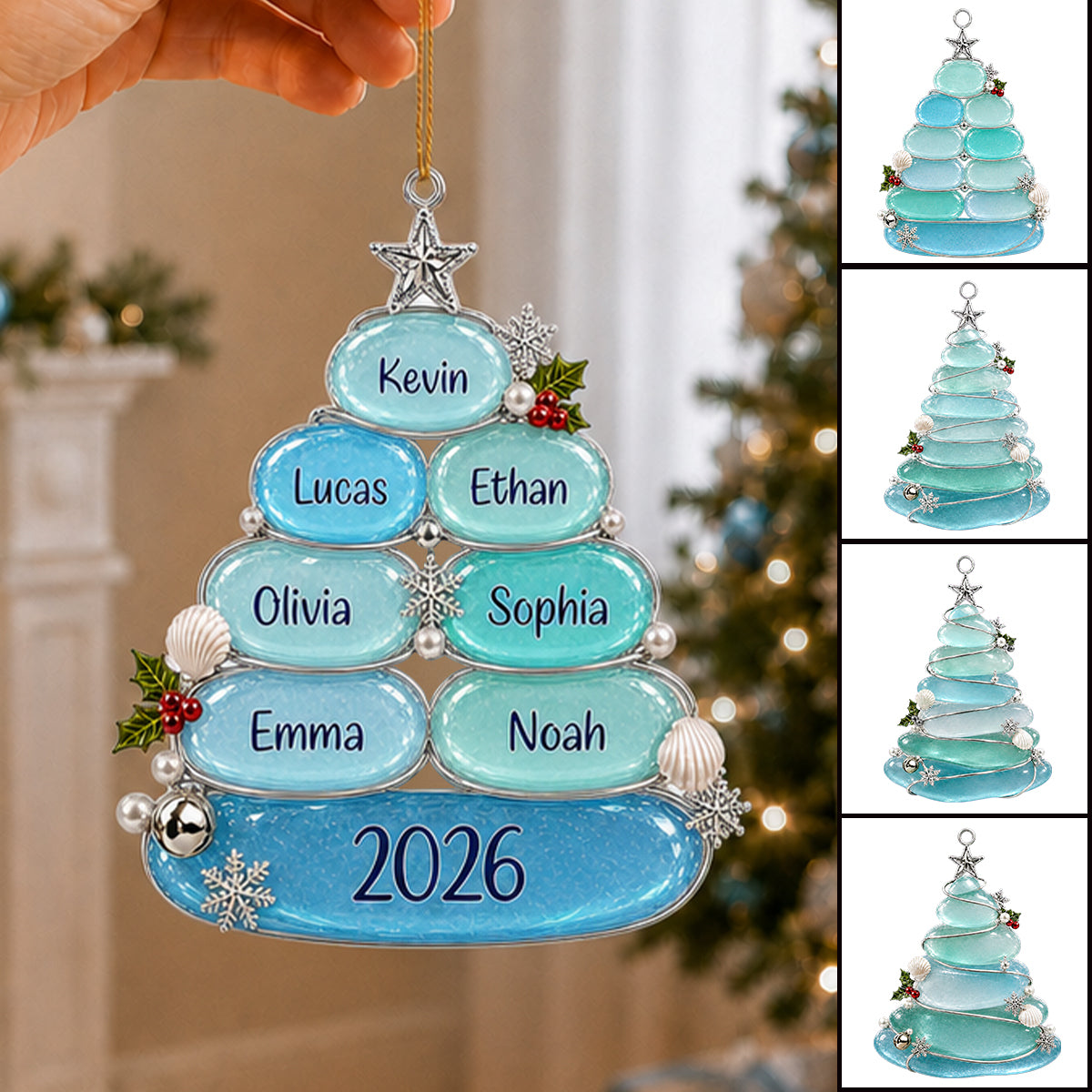 Custom Sea Glass Tree Ornament, Personalized Coastal Keepsake, Family Christmas Gift