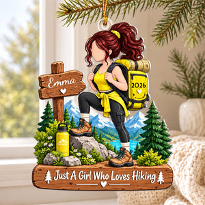 Personalized Hiking Girl Ornament, Custom Name Adventure Christmas Keepsake