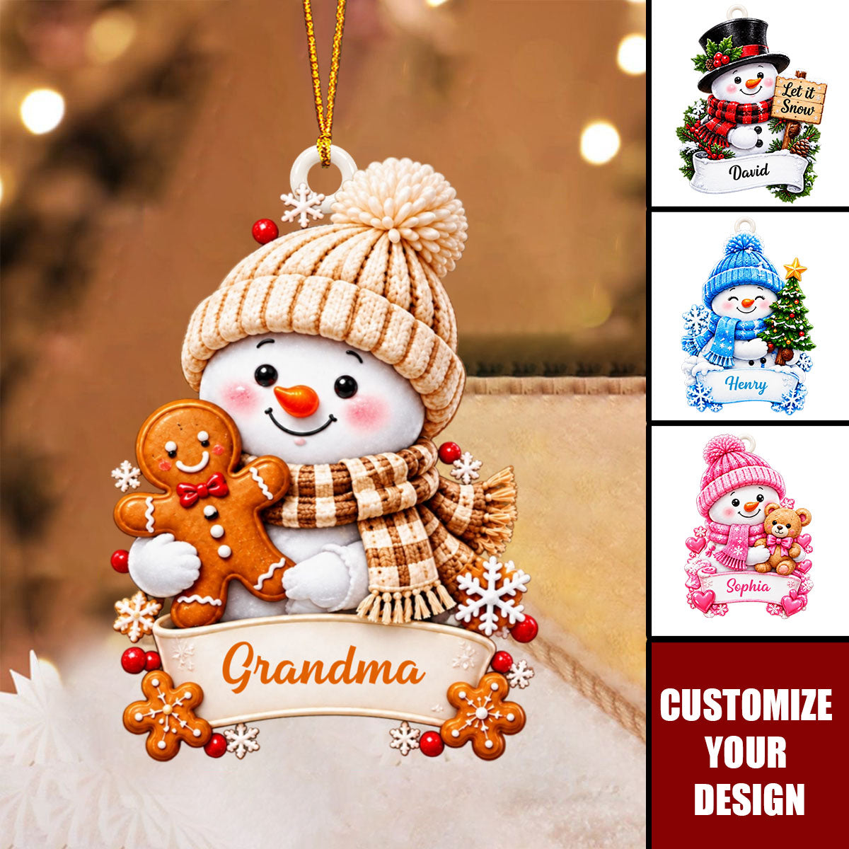Personalized Snowman Acrylic Christmas Ornament - Family Holiday Keepsake