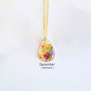 Birth Month Flower Necklace,Dried Flower Resin Jewelry Unique Gift For Her