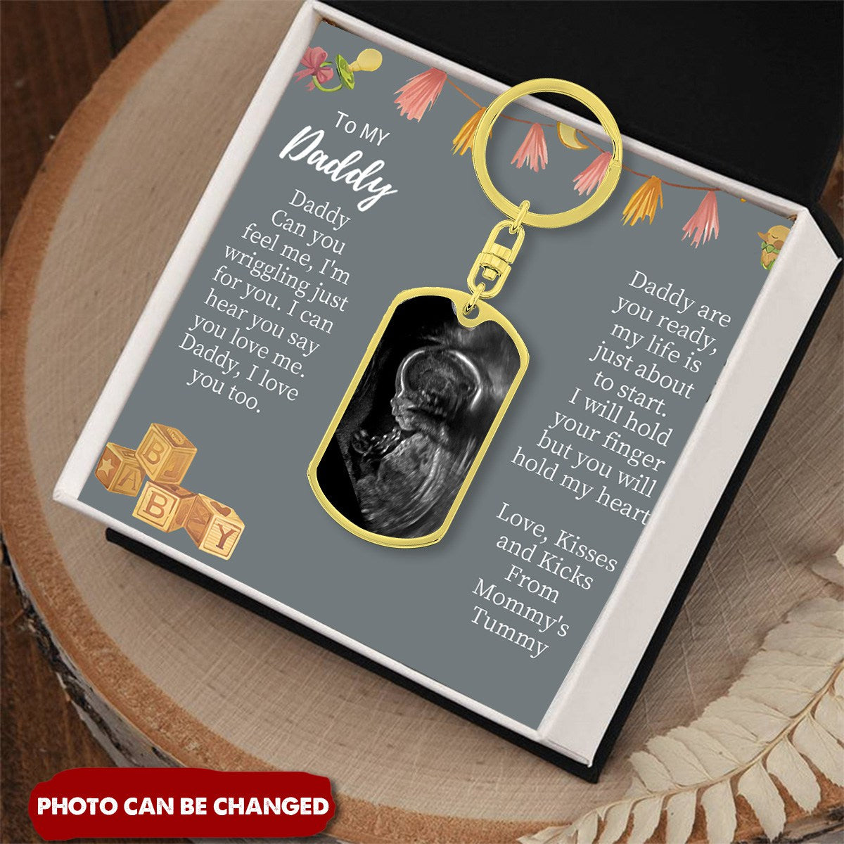 Daddy To Be Keepsake Gift From Baby Bump - Personalized Stainless Steel Keychain