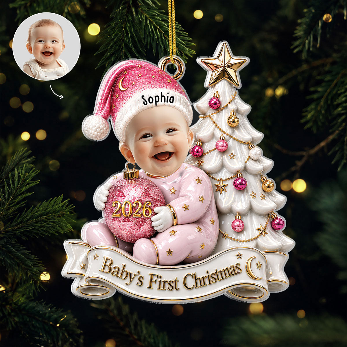 Personalized Baby's First Christmas Ornament, Custom Baby Photo Newborn Gifts