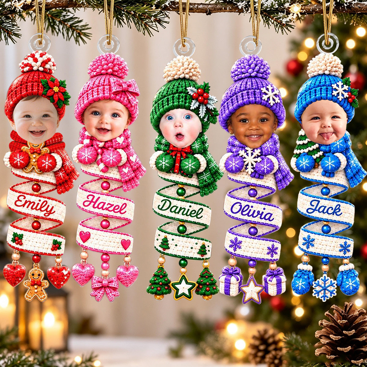 Personalized Baby Face Photo In Snowman Spiral Ornament