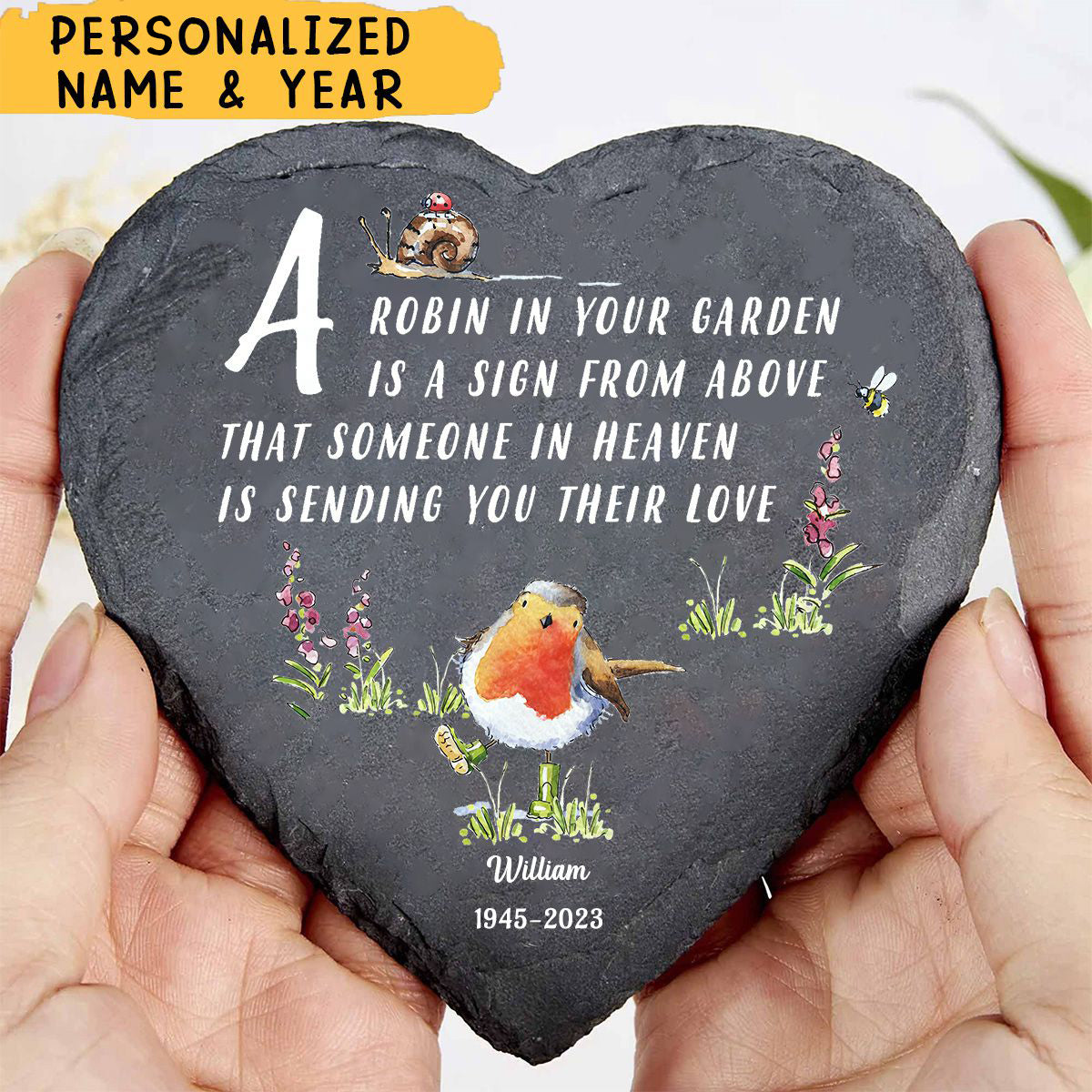 A Robin In The Garden - Personalized Garden Stone