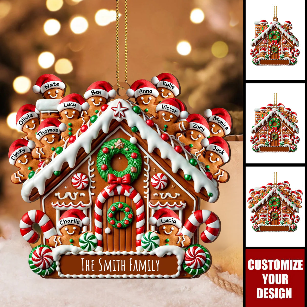 Celebrating Sweet Moments Together - Gingerbread House Personalized Custom Wood Ornament