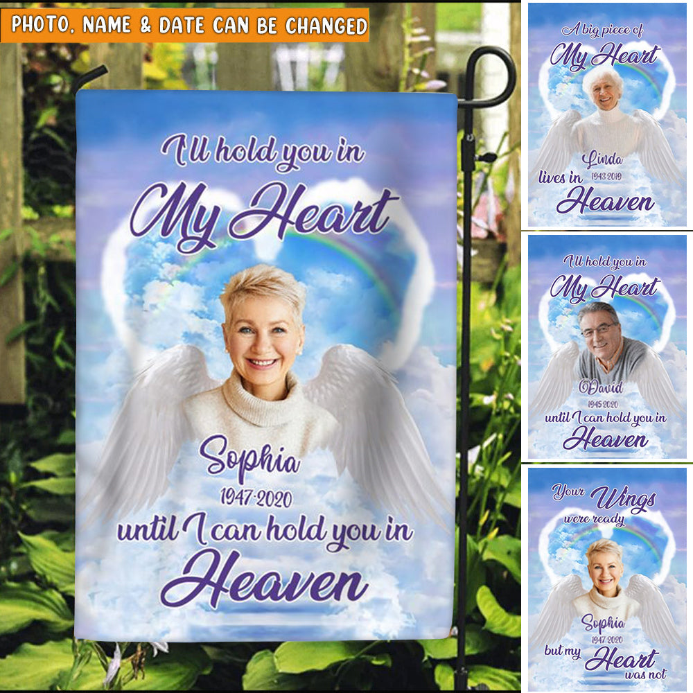 Memorial Upload Photo Heart Wings, A Big Piece Of My Heart Lives In Heaven Personalized Flag