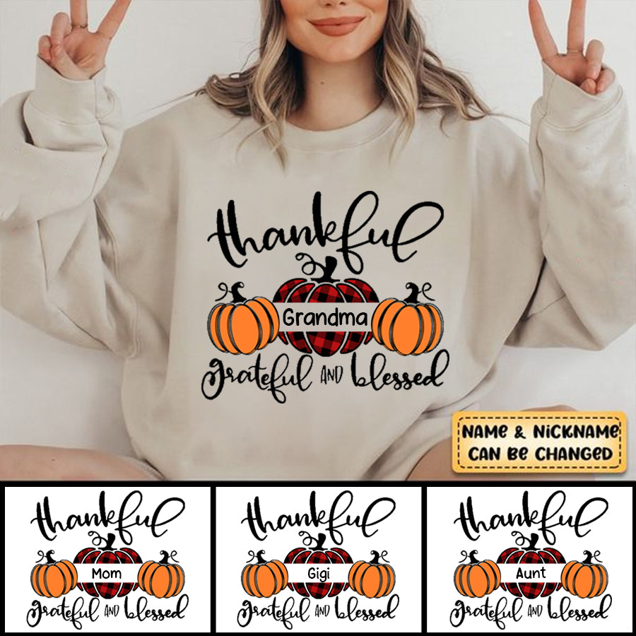 Thankful Grateful And Blessed Grandma Pumpkin With Grandkids Sweatshirt