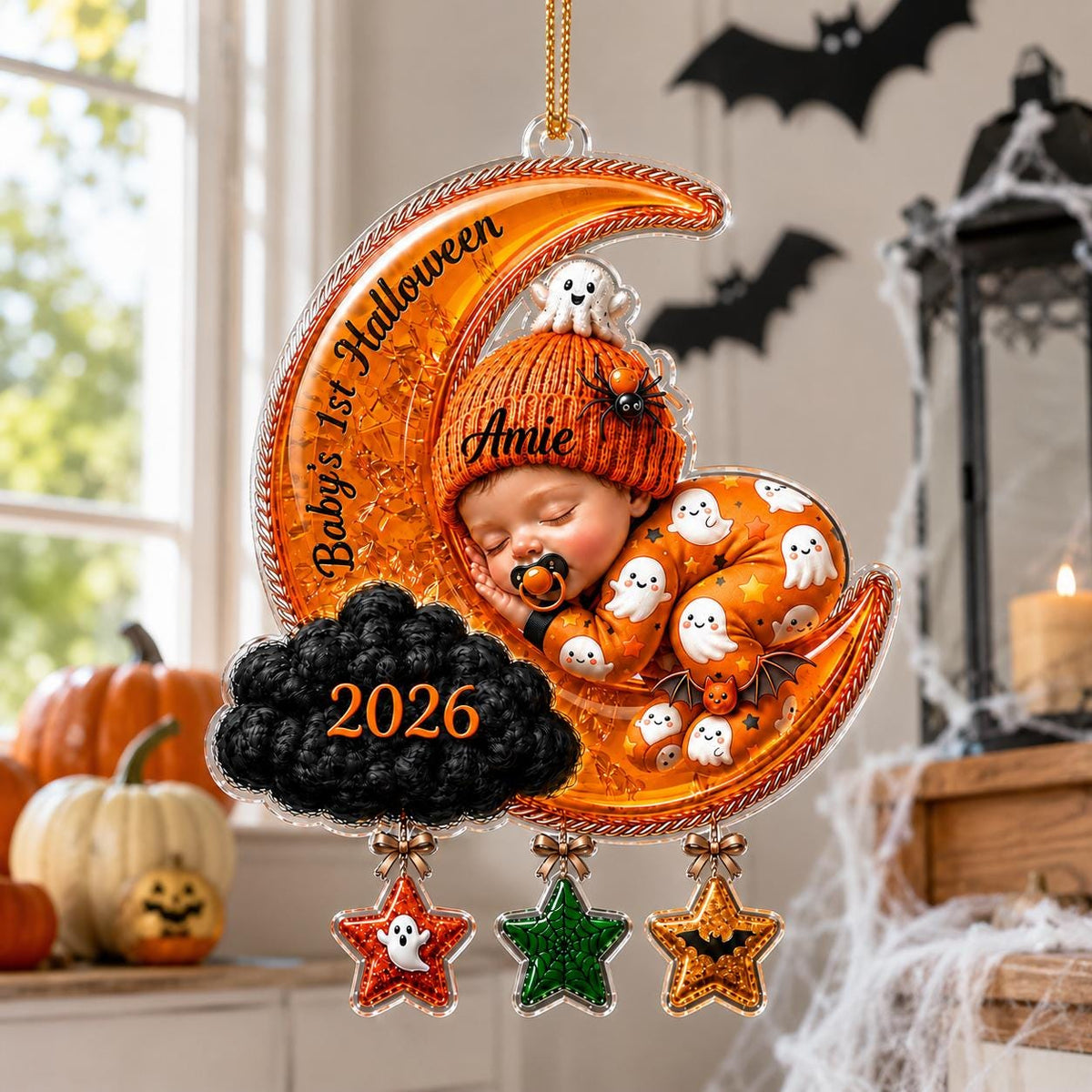 Baby Sleep On The Moon - Personalized Baby First Halloween Ornament