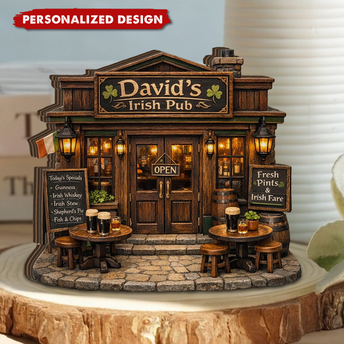 Personalized Irish Pub Wooden Block, Custom Name Sign