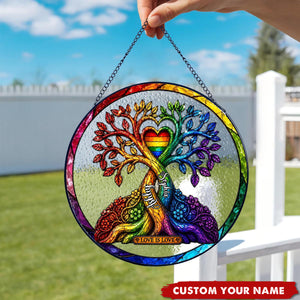 Personalized LGBTQ Tree of Love Suncatcher, Rainbow Pride Window Hanging