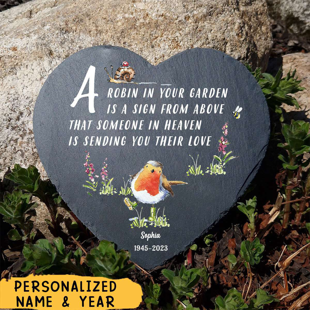 A Robin In The Garden - Personalized Garden Stone