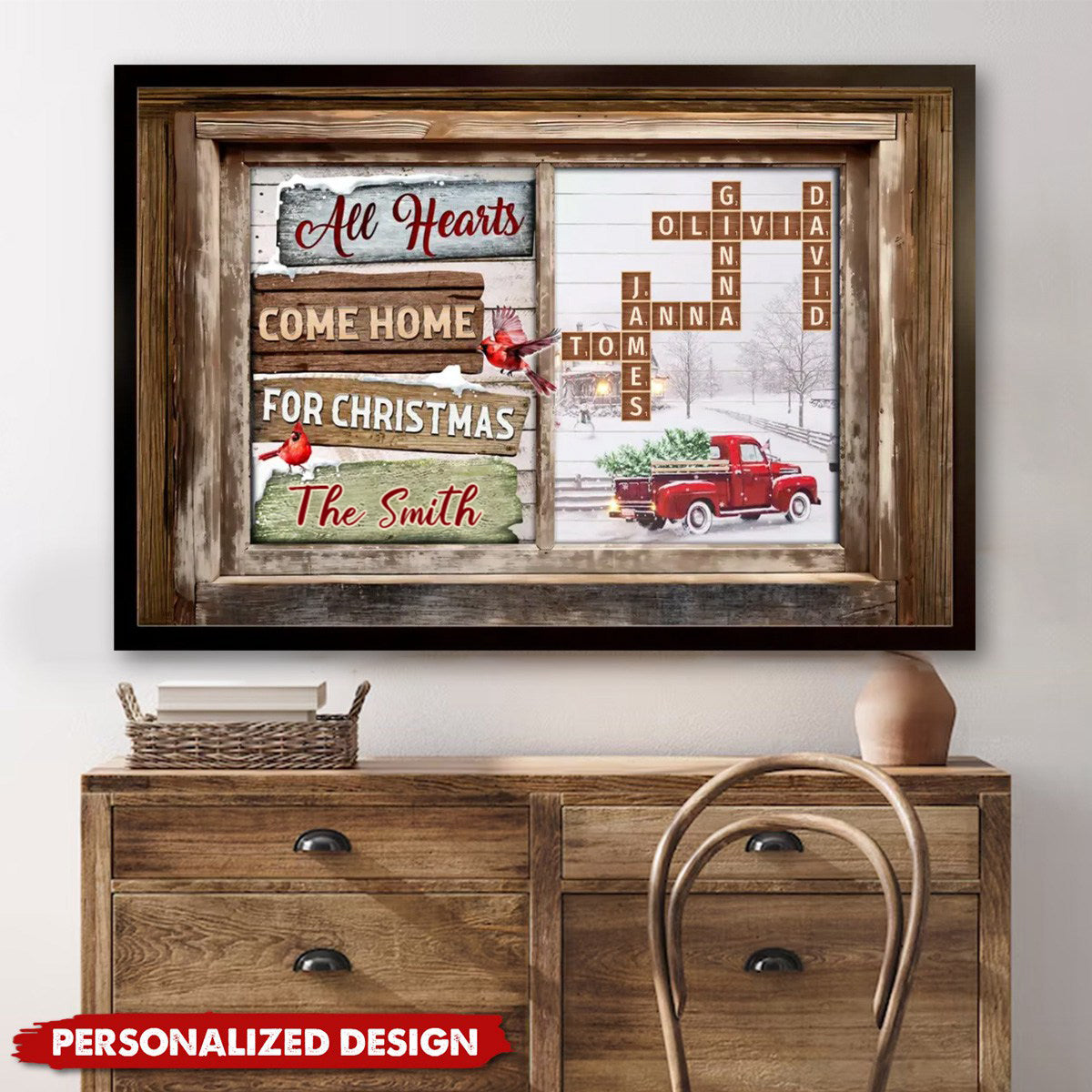 Home For Christmas With All  Hearts-Personalized Vintage Poster Family Gift