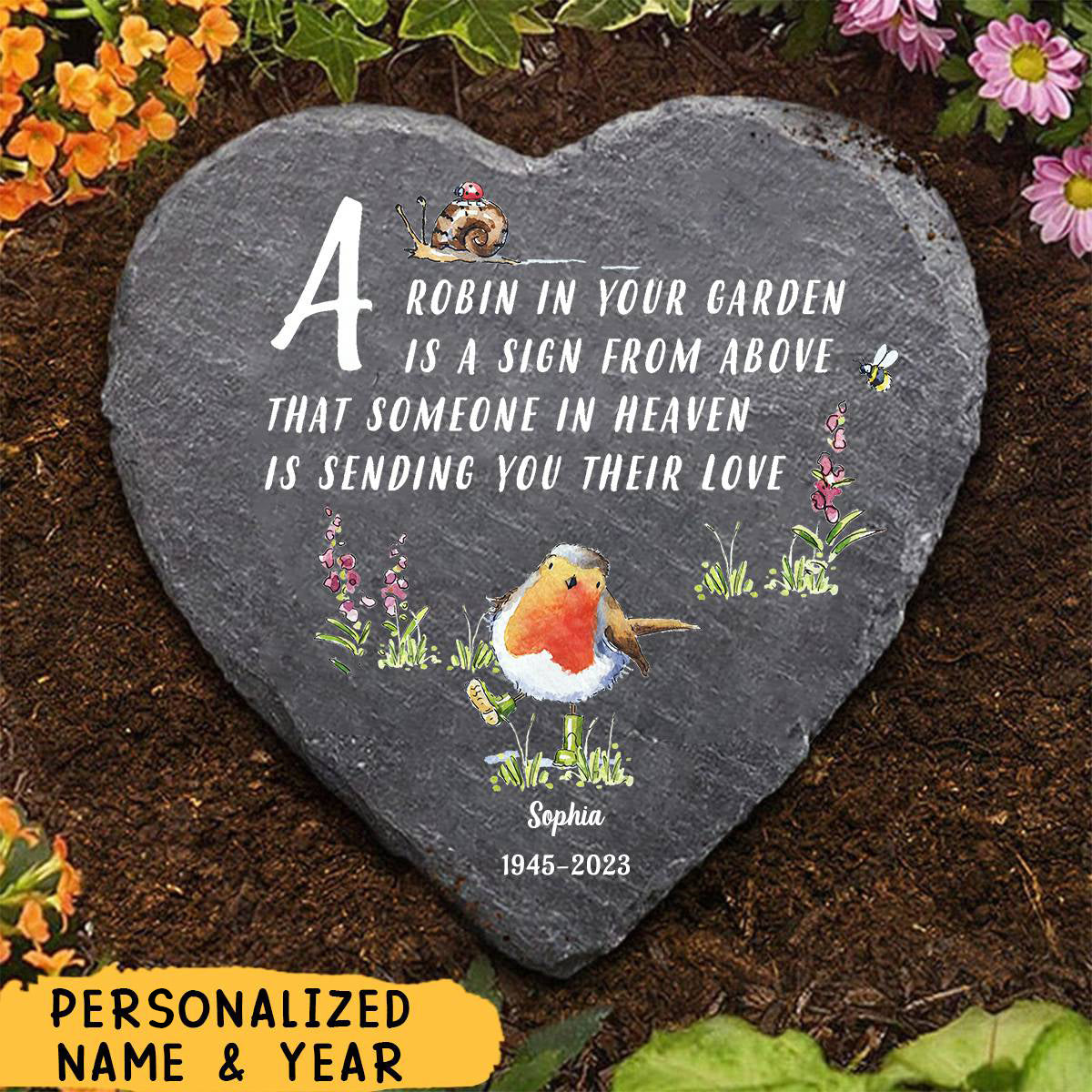 A Robin In The Garden - Personalized Garden Stone