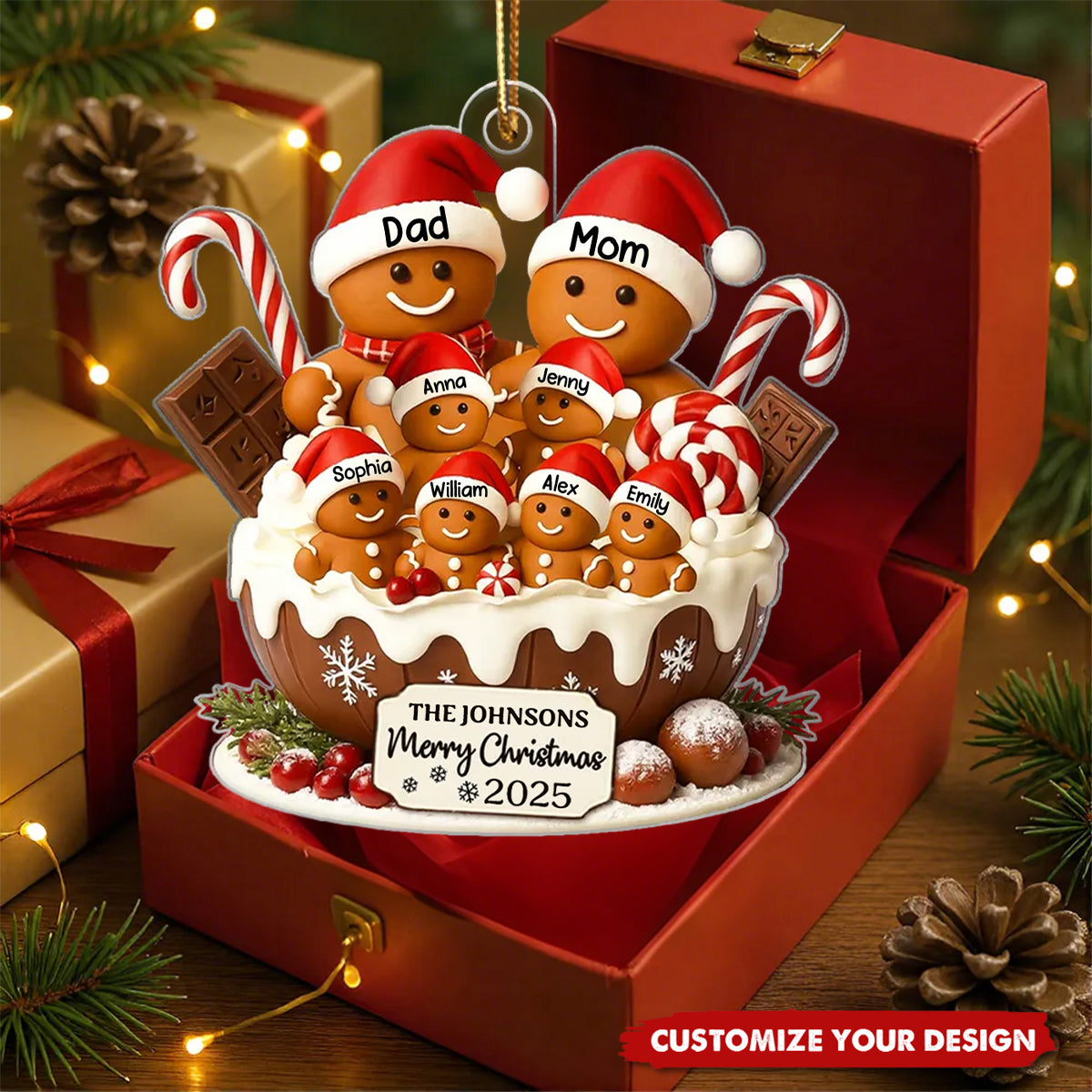Gingerbread Family Holiday Delight Personalized Acrylic Ornament