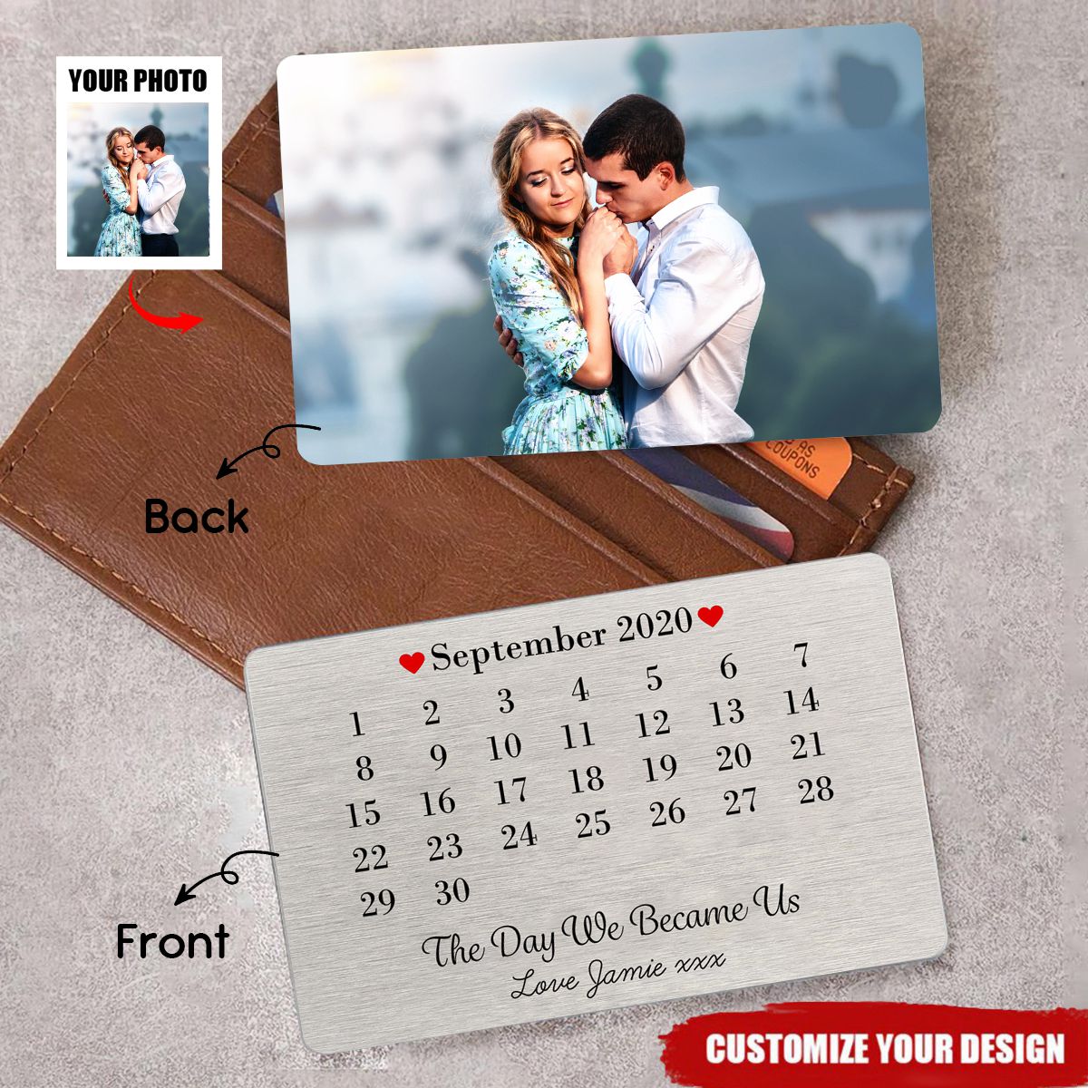 Personalized Day We Became Us Date Metal Wallet Card
