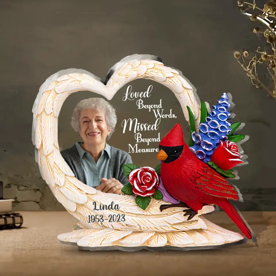 Loved Beyond Words Missed Beyond Measure-Personalized Cardinal Heart Wings Acrylic Plaque