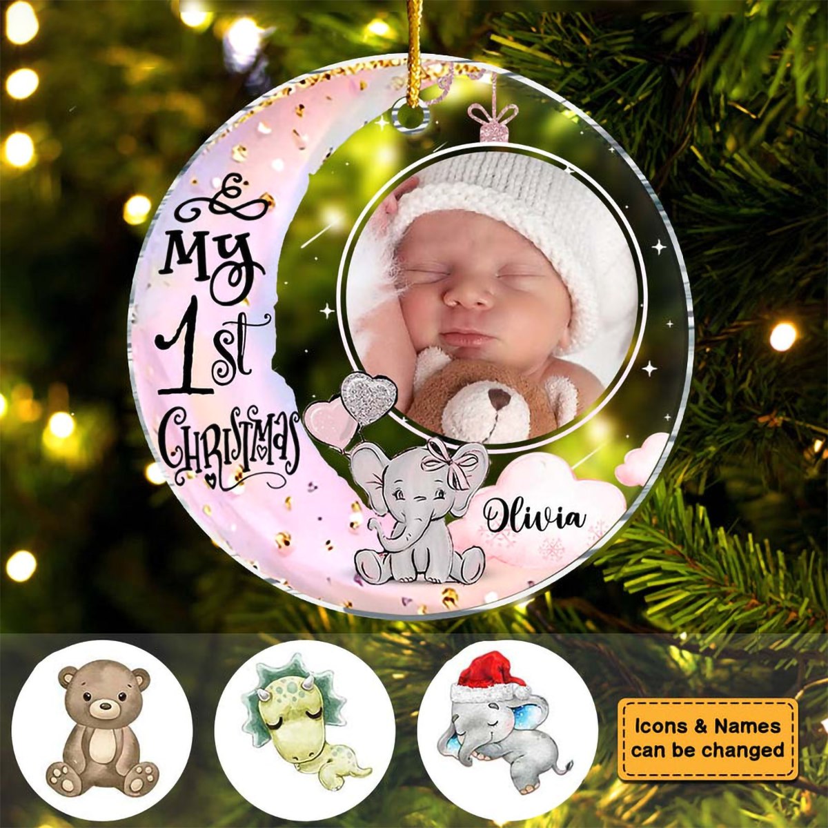 Personalized Baby's First Christmas Custom Photo New Acrylic Circle Ornament
