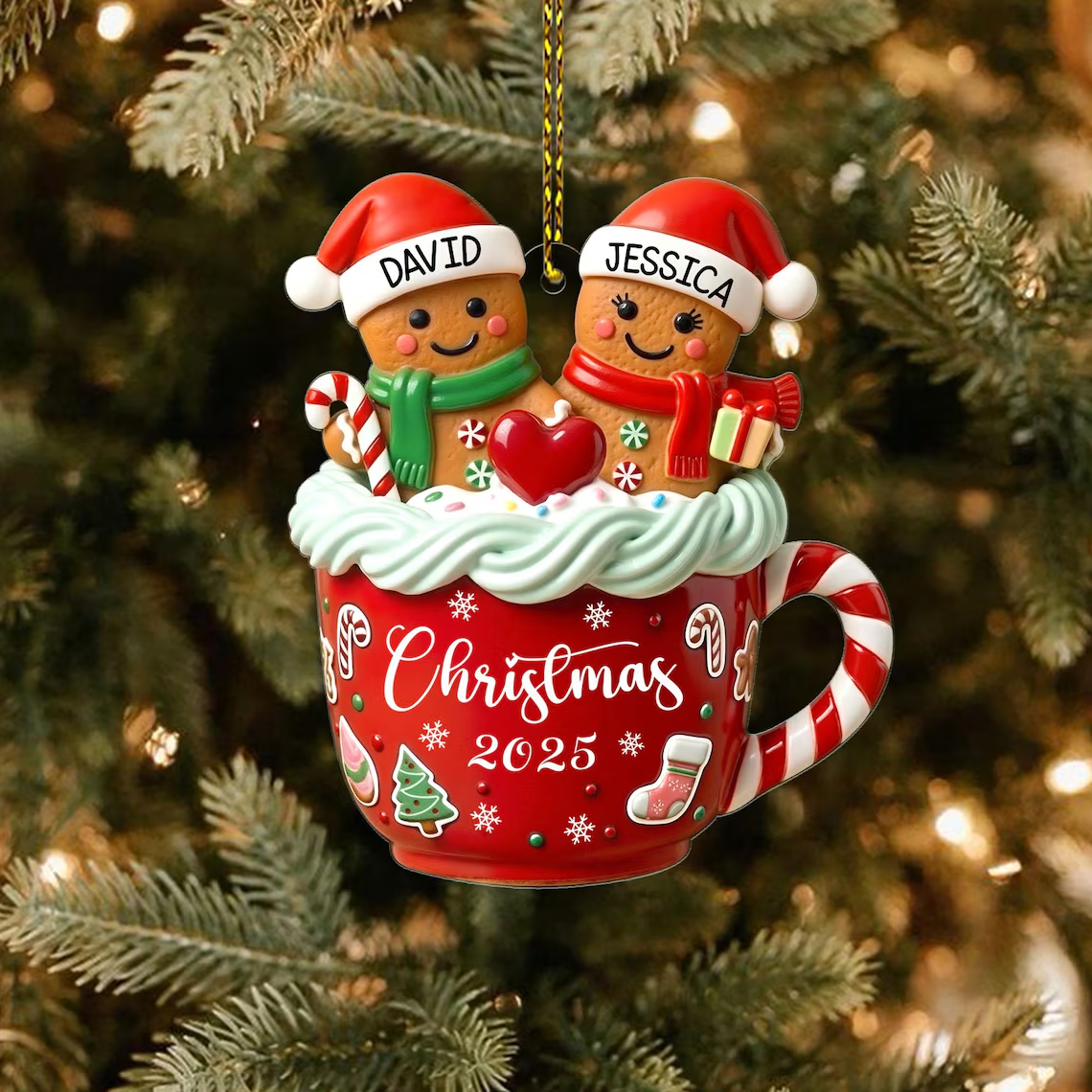 Personalized Gingerbread Couple Christmas Tree Ornament