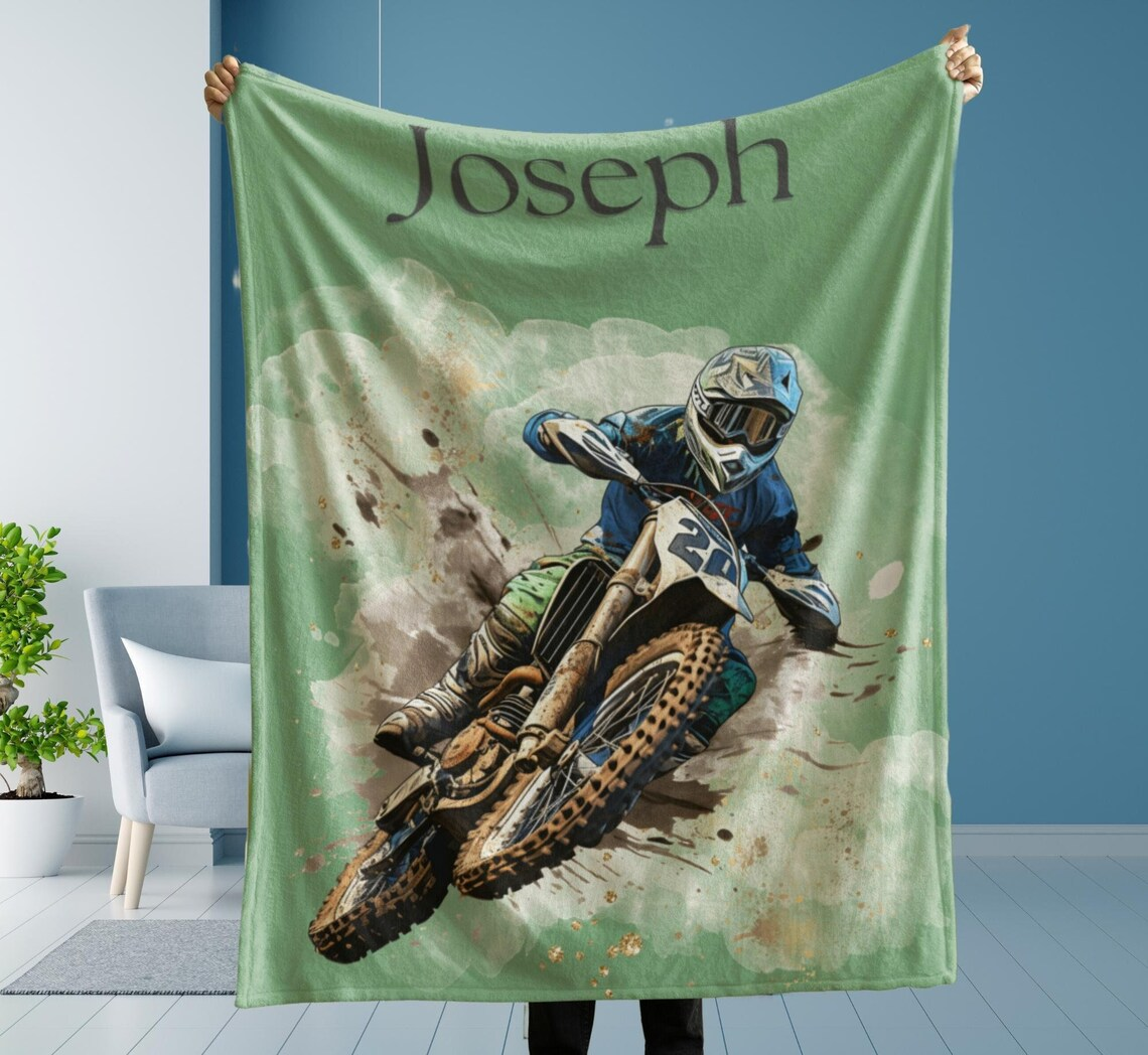 Dirt Bike Blanket Personalized Name Blanket - Gift for Biker