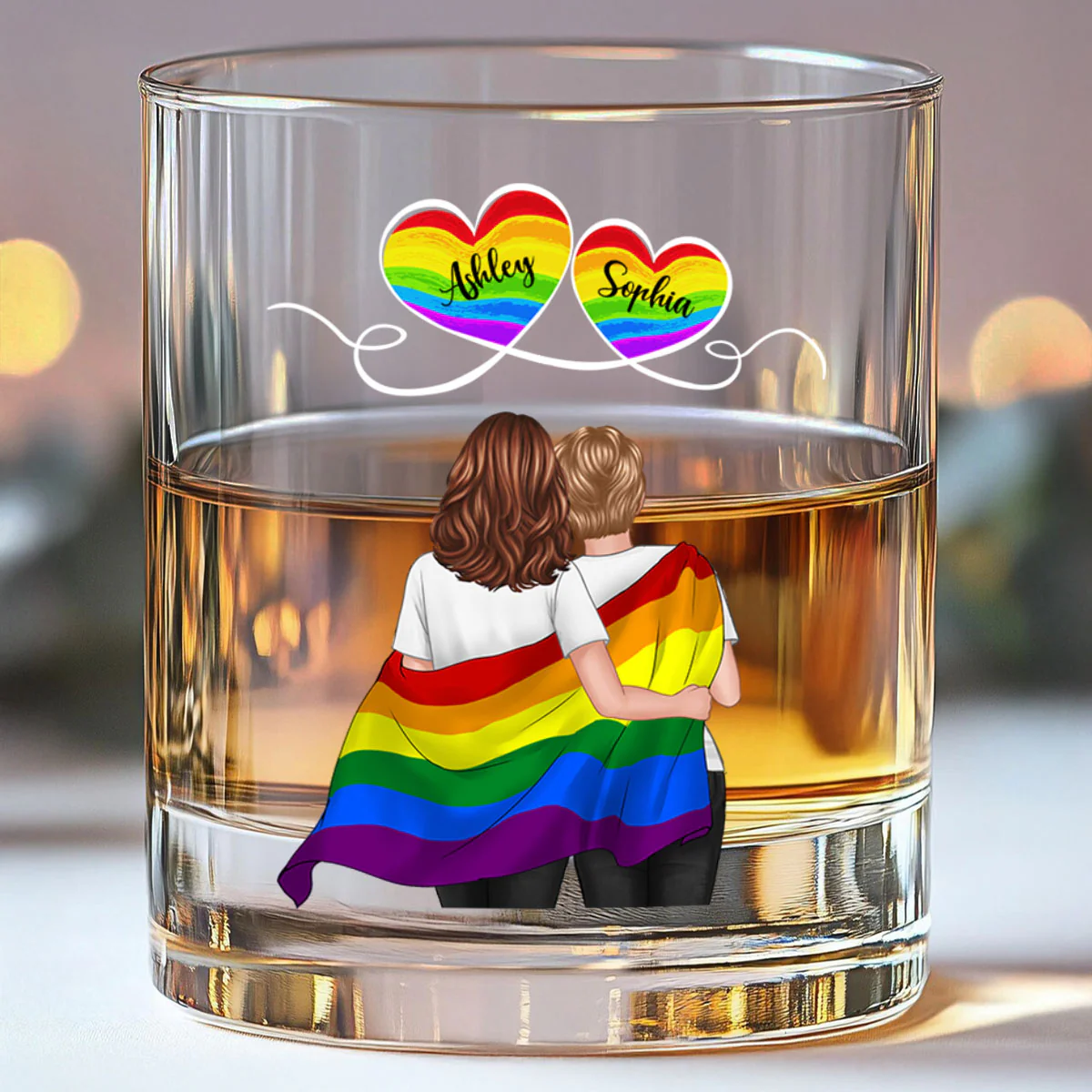 LGBT Couple Pride Month Personalized Whiskey Glass