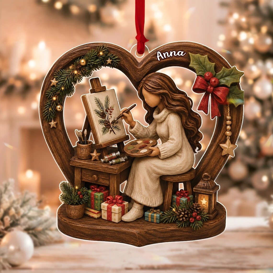 Personalized Artist Christmas Ornament, Art Lover Keepsake, Painting Studio Holiday Decor
