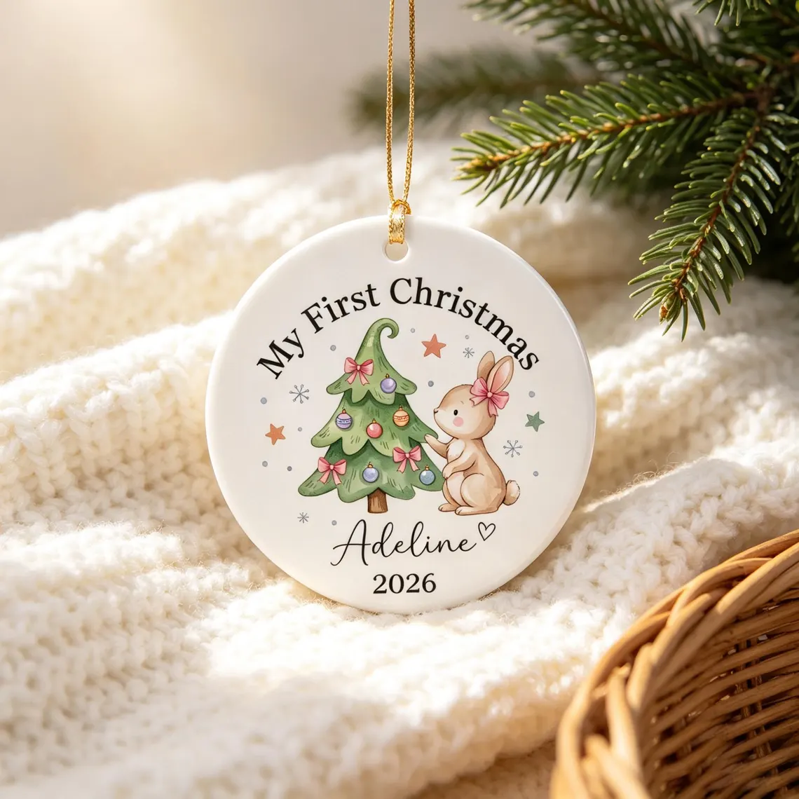 Baby Girl First Christmas Ceramic Ornament - Personalized Newborn Gift