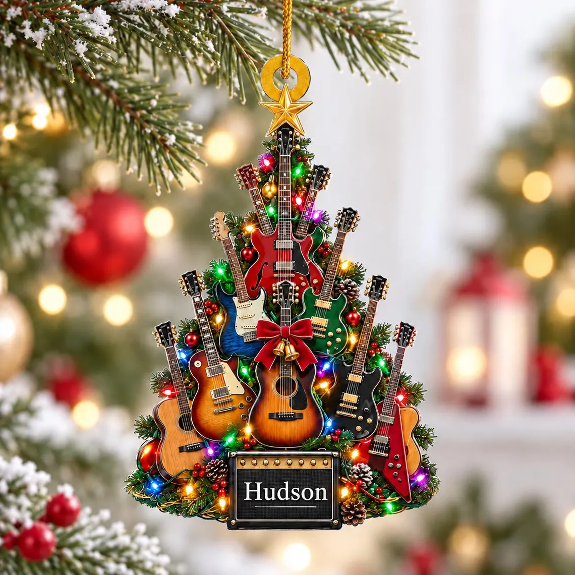 Personalized Guitar Christmas Ornament, Custom Music Keepsake, Guitar Dad Gift