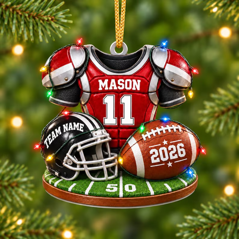 Custom America Football Ornament, Personalized Jersey Keepsake