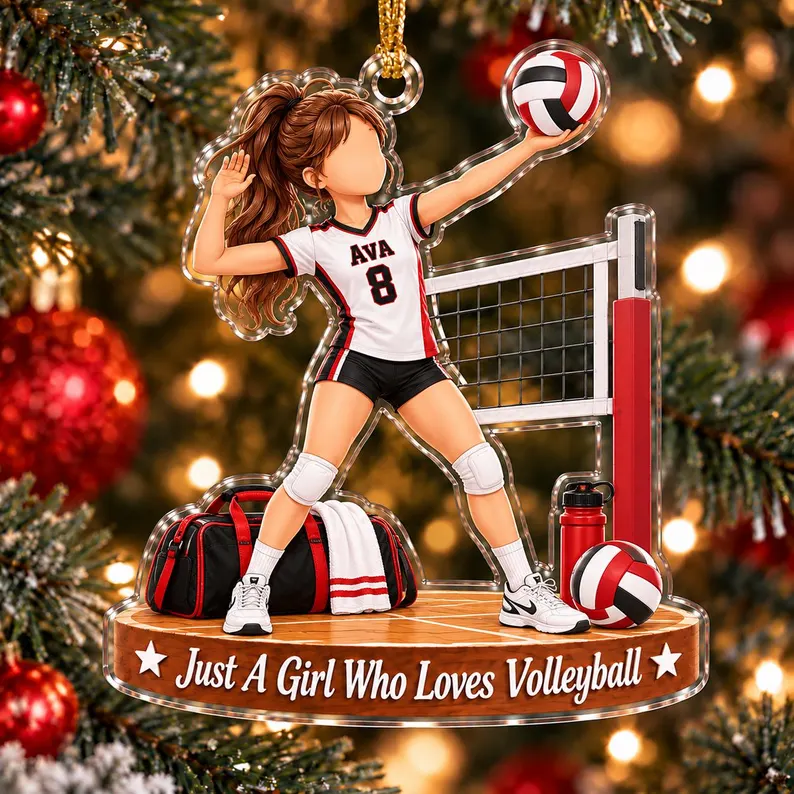 Personalized Volleyball Girl Ornament, Custom Name Player Christmas Gift