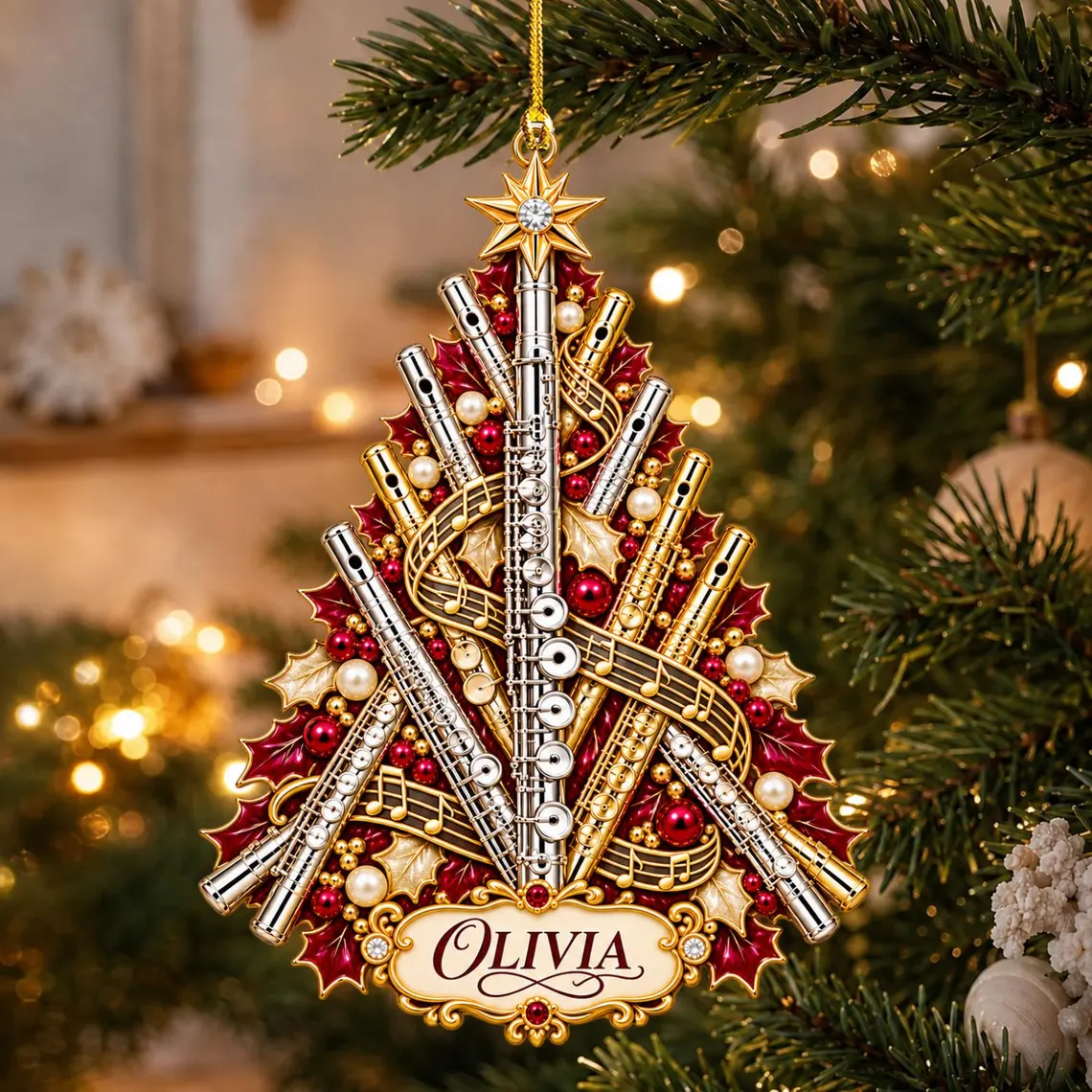 Personalized Flute Christmas Ornament,