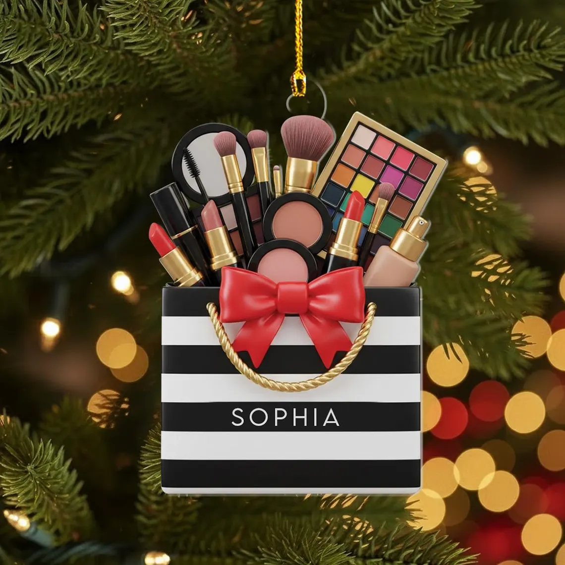 Personalized Makeup Ornament, Custom Beauty Brush Christmas Tree Decoration