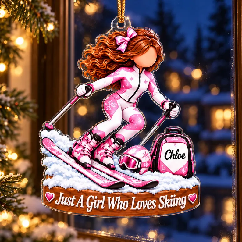 Personalized Ski Girl Ornament, Winter Sports Keepsake For Her