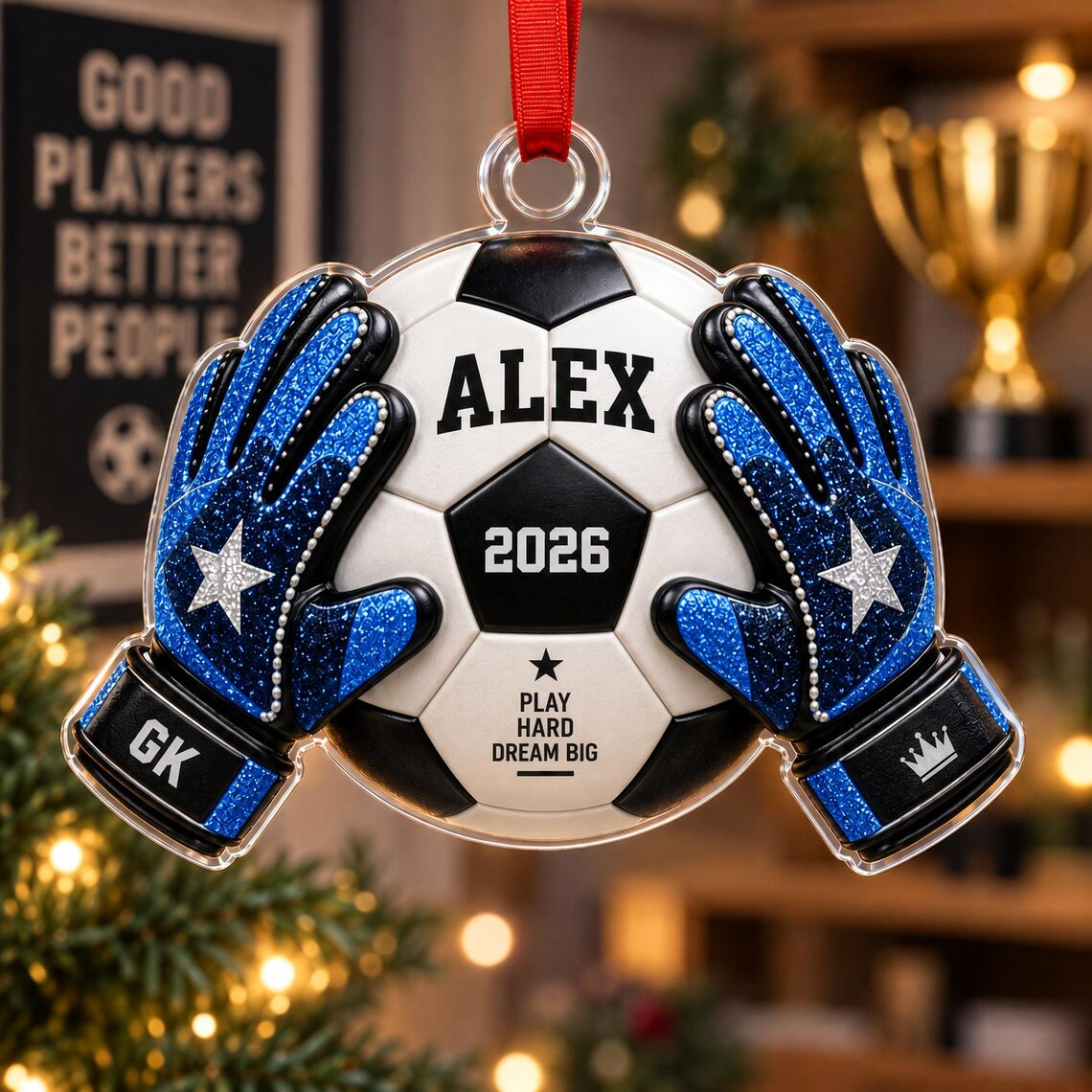 Personalized Goal Keeper Christmas Acrylic Ornament, Custom Soccer Ornament