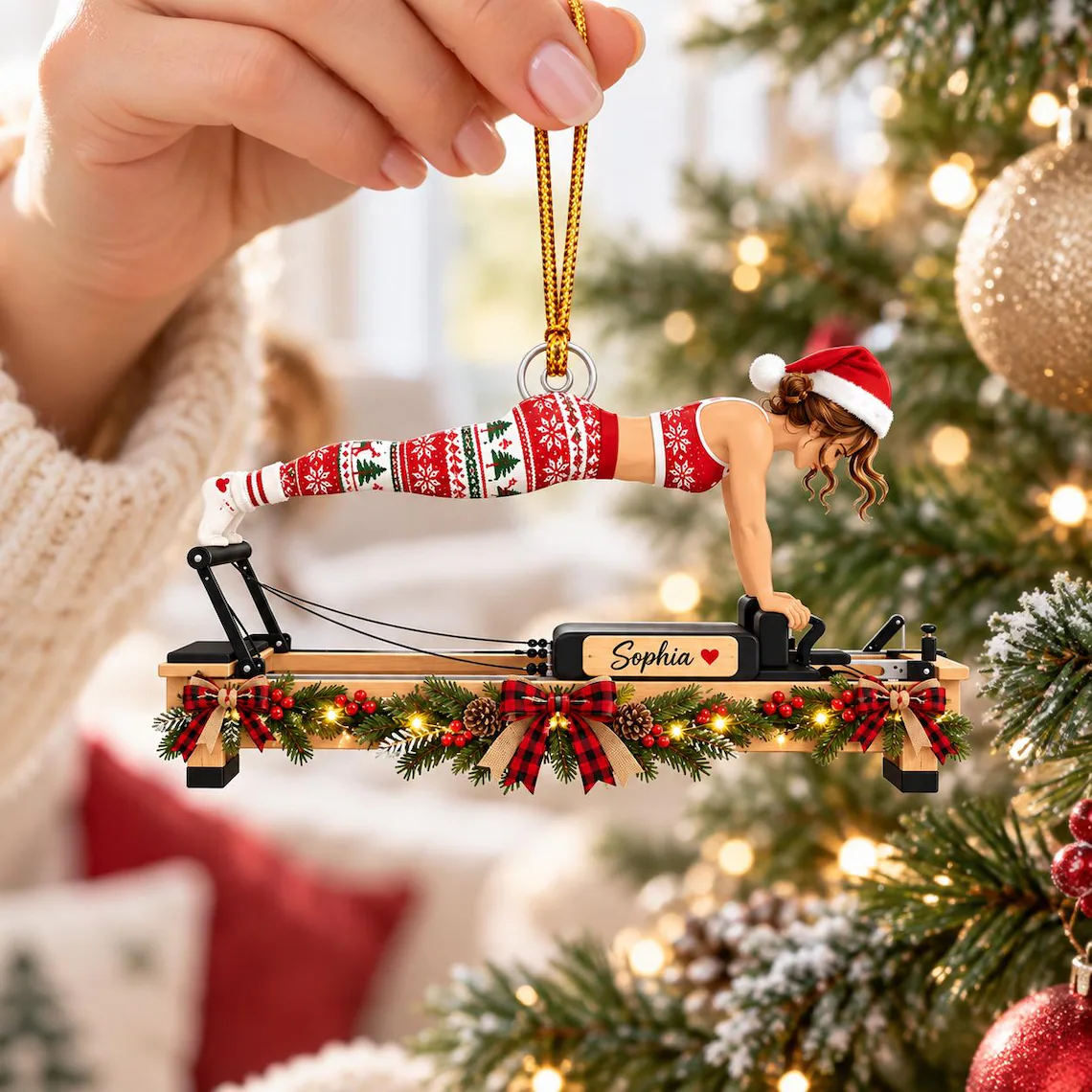Personalized  Pilates Christmas Ornament, Custom Name Pilates Lover Gift