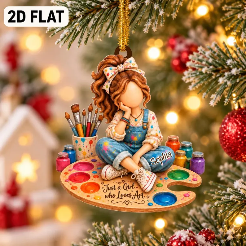 Just A Girl Who Loves Art, Personalized Artist 2D Flat Ornament,