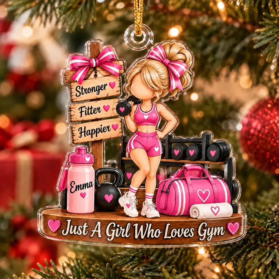 Personalized Gym Girl Acrylic Christmas Ornament