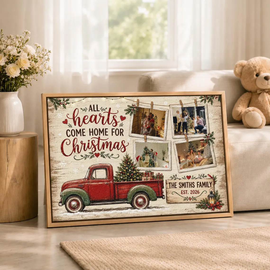 All Hearts Come Home For Christmas - Personalized Family Photo Poster