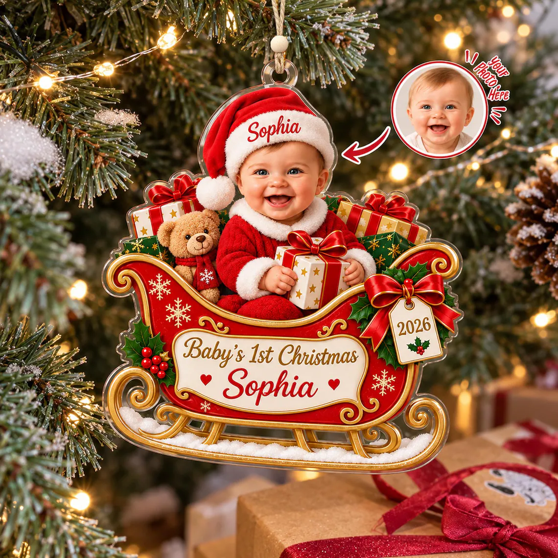Personalized Baby Photo Acrylic Ornament - First Christmas Keepsake 2026