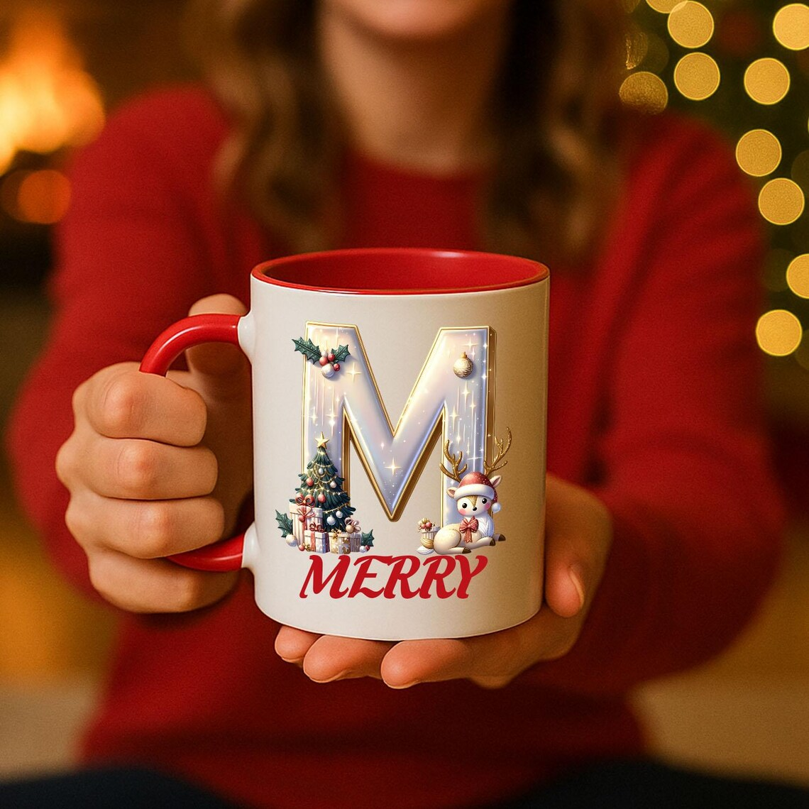 Personalized Initial Christmas Mug With Custom Name - Xmas Gift