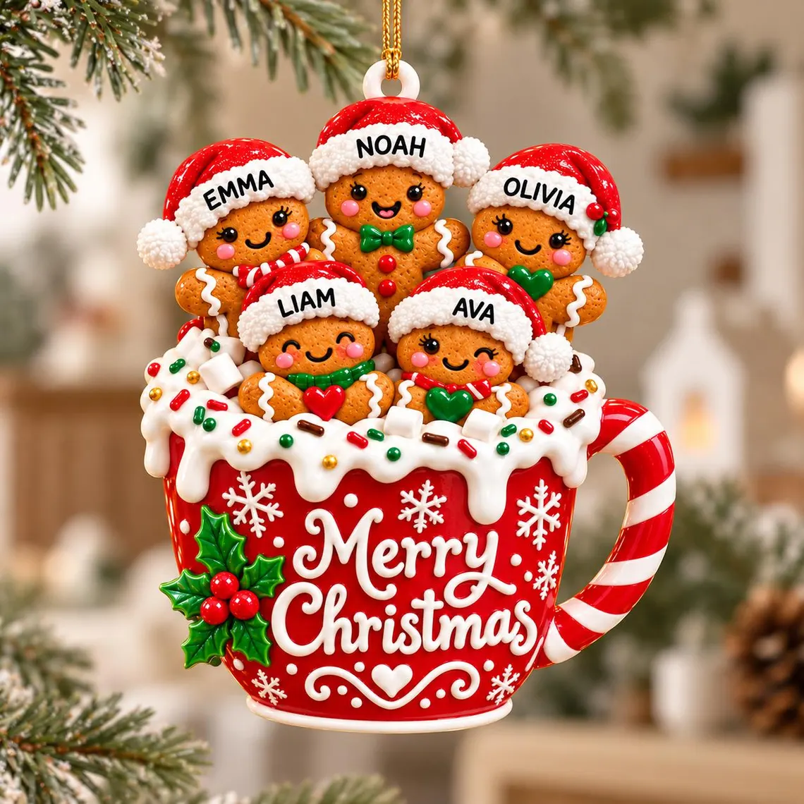 Merry Christmas - Personalized Gingerbread Cocoa Family Decal