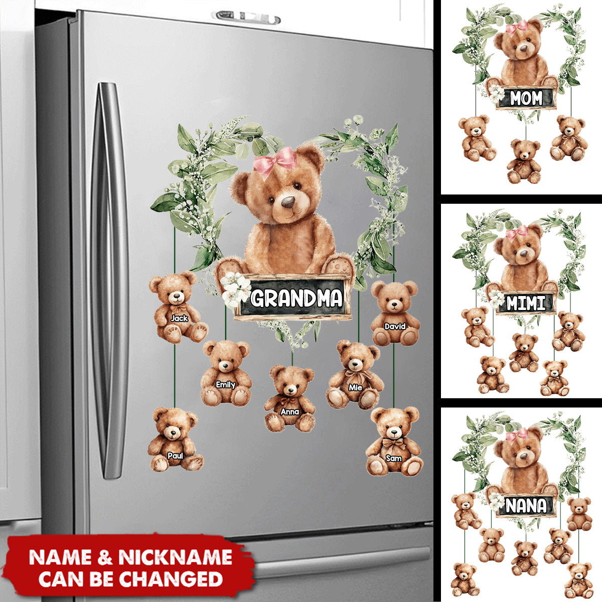 Grandma/ mama Bear Heart Wreath Personalized Sticker