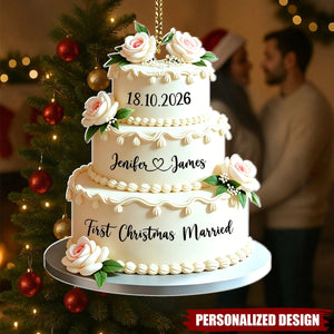 Wedding Cake First Christmas Married - Personalized Couple Ornament