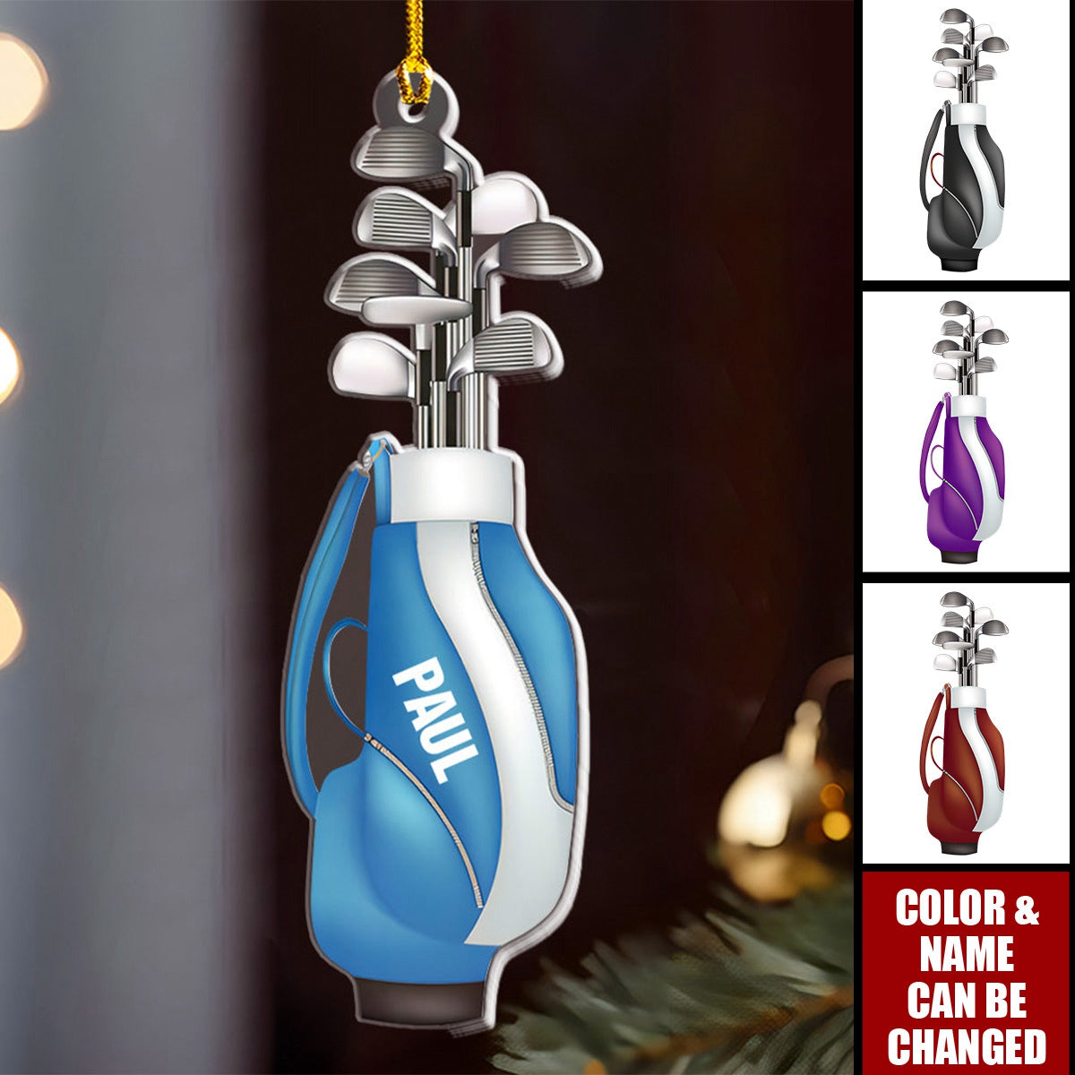 Personalized Name And Color Golf Bag Ornament