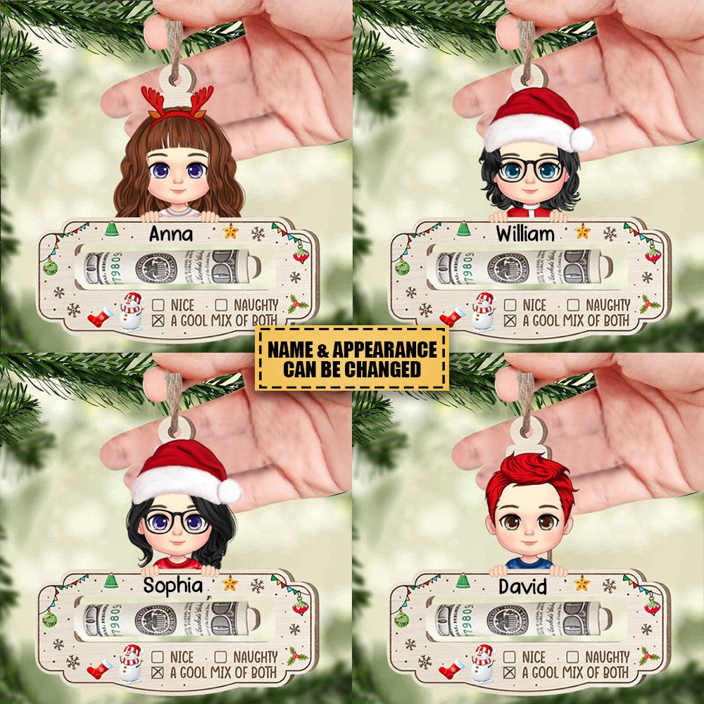 A Good Mix Of Nice And Naughty With Name- Personalized Christmas  Money Holder Ornament