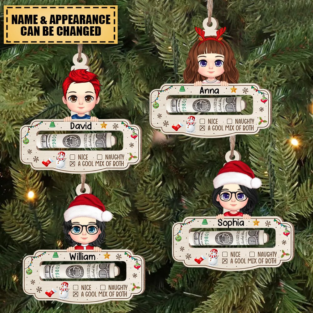 A Good Mix Of Nice And Naughty With Name- Personalized Christmas  Money Holder Ornament