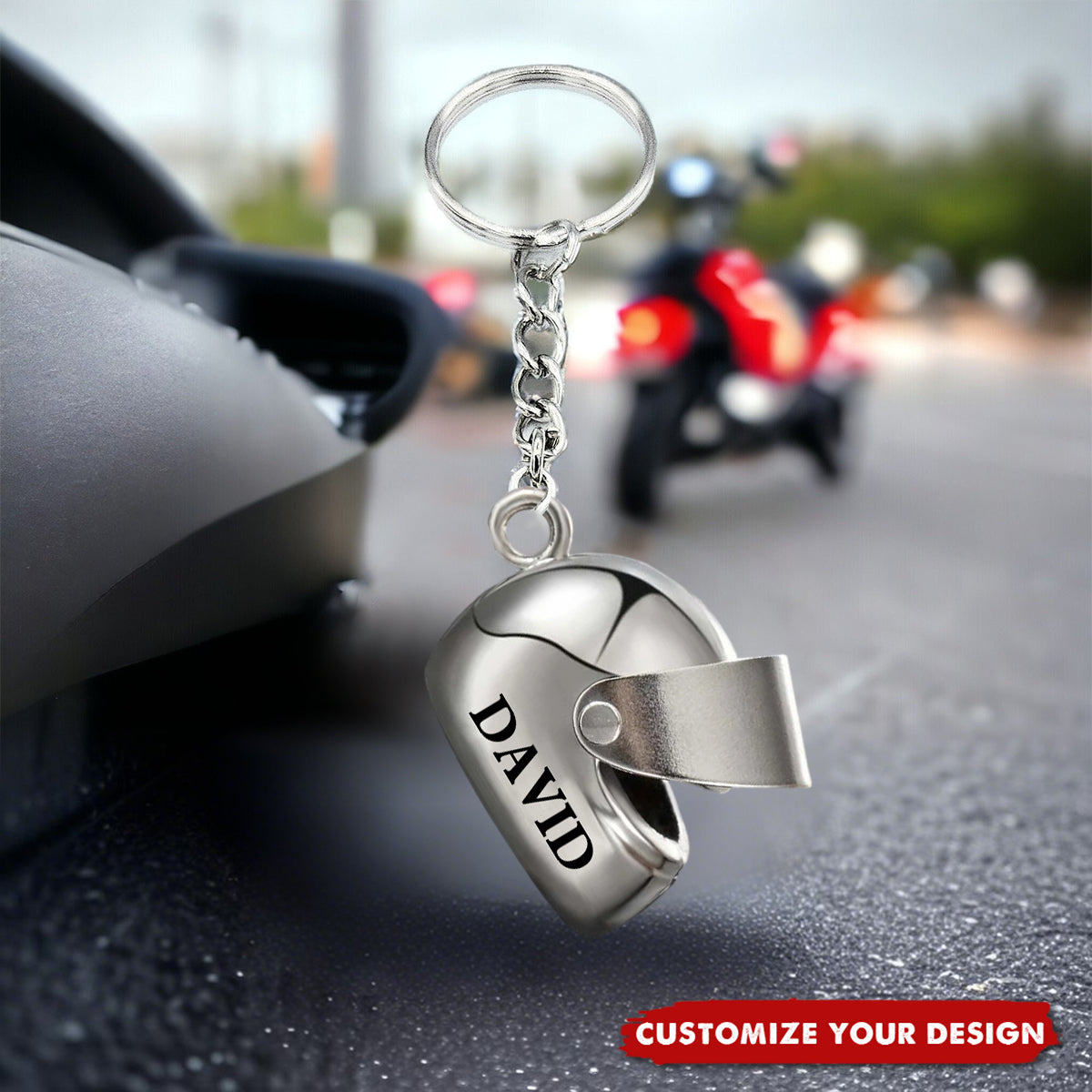 Personalized Monogram Motorcycle Helmet Keychain-Gift For Biker