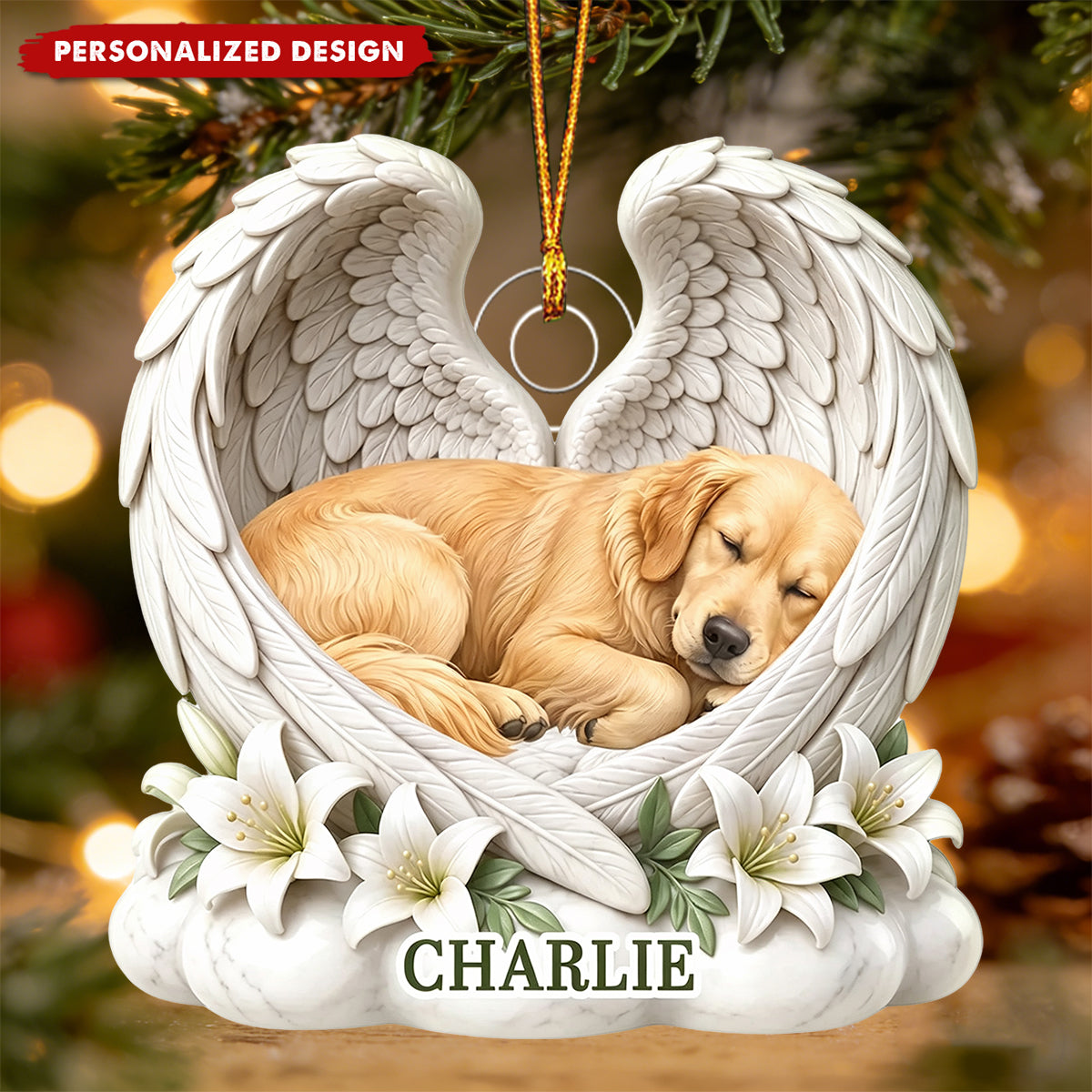 Custom Photo Sleeping Angel Dog Cat Angel Wings Memorial - Personalized Custom Shaped Acrylic Ornament