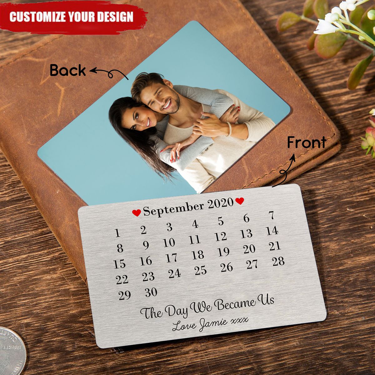 Personalized Day We Became Us Date Metal Wallet Card